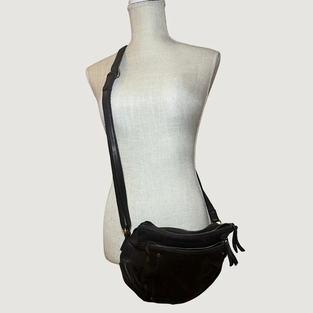 Marta Ponti Portugal Brown Leather Crossbody Bag Multi Zip Organizer Purse